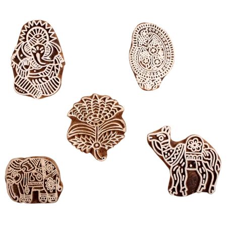 Set of 5 Piece New Mix Wooden Printing Block